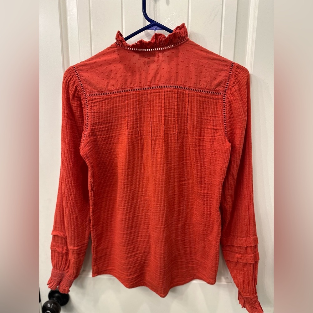 Faherty Willa Red Button Down Organic Cotton Ruff… - image 7